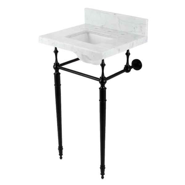 Kingston Brass 19 Carrara Marble Console Sink with Brass Legs 8 Faucet Drillings, Marble WhiteMatte Black KVPB1917M8SQ0 - main